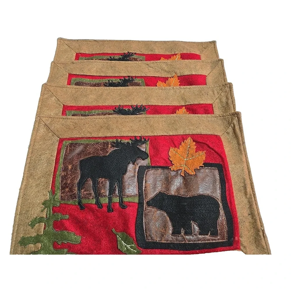 VTG‎ Placemats Set 4 Elk Moose Cabin Lodge Rustic Western Native American Decor